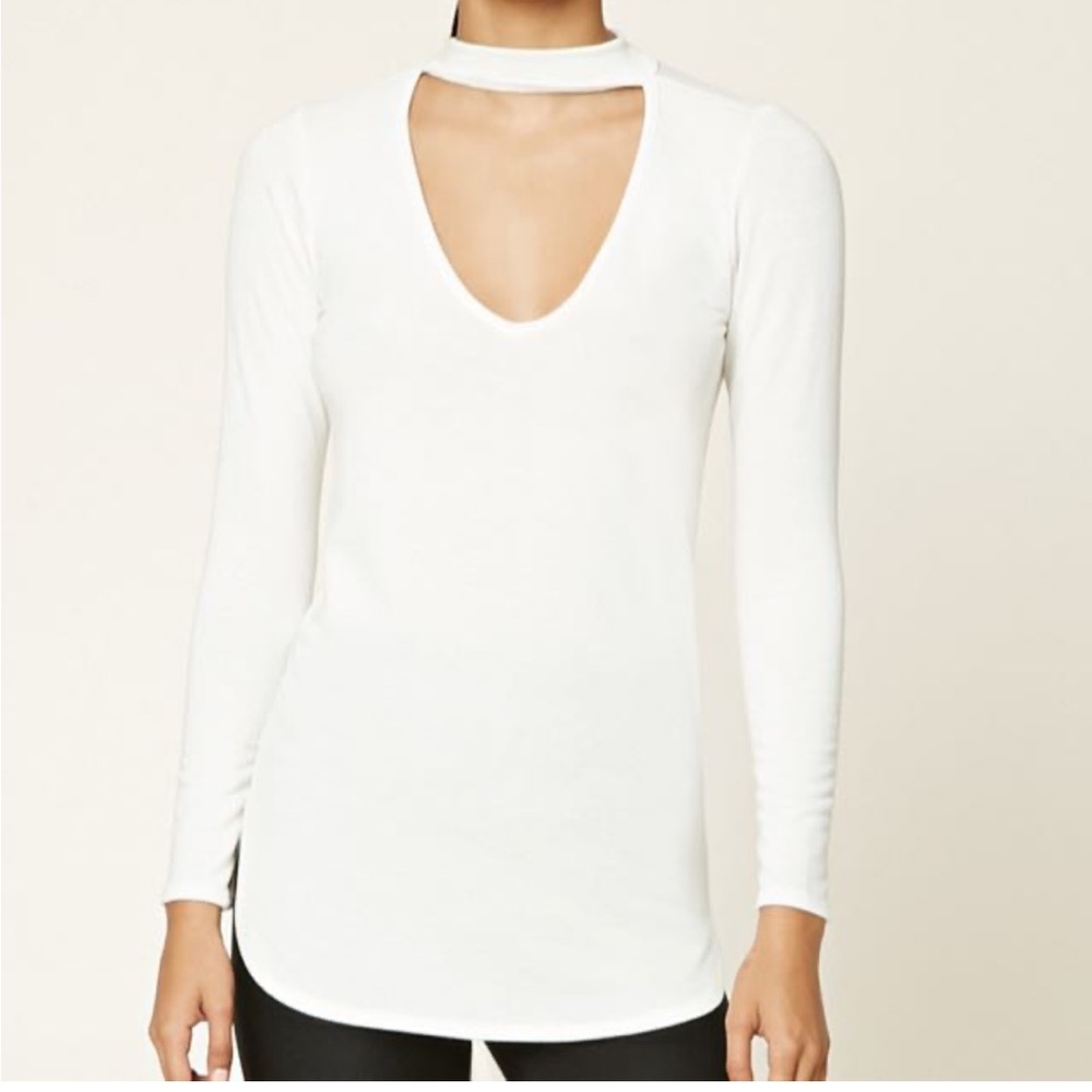 NEW Forever 21 cut out neck white long sleeve
